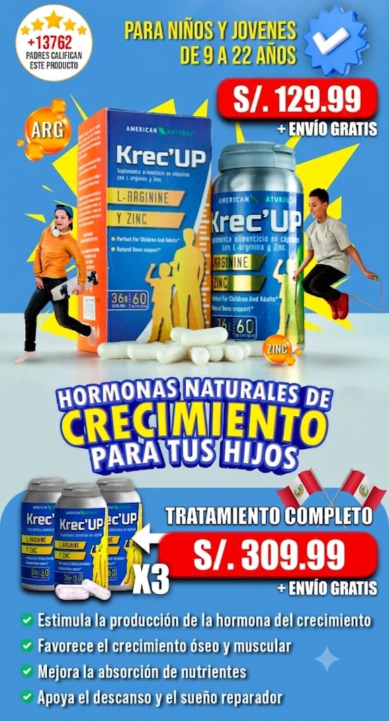 KREC´ UP  Formulación 100% natural: 🌱 L-Arginina + Zinc