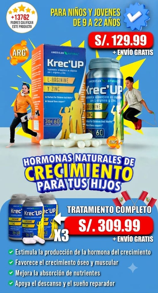 KREC´ UP  Formulación 100% natural: 🌱 L-Arginina + Zinc